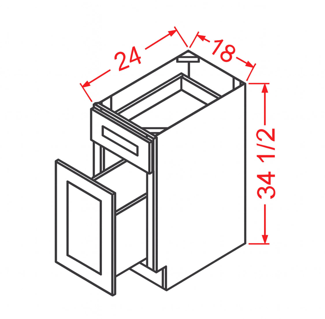 One Drawer Base Waste Bin 18 Cabinet – Shaker Style