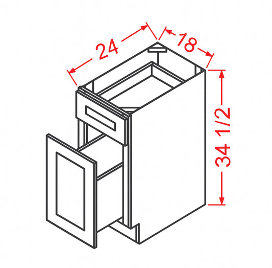 One Drawer Base Waste Bin 18 Cabinet – Shaker Style