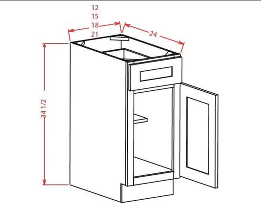 Single Door, Single Drawer Base Cabinet – Shaker Style