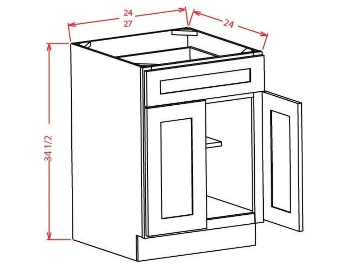 Double Door, Single Drawer Base Cabinet – Shaker Style