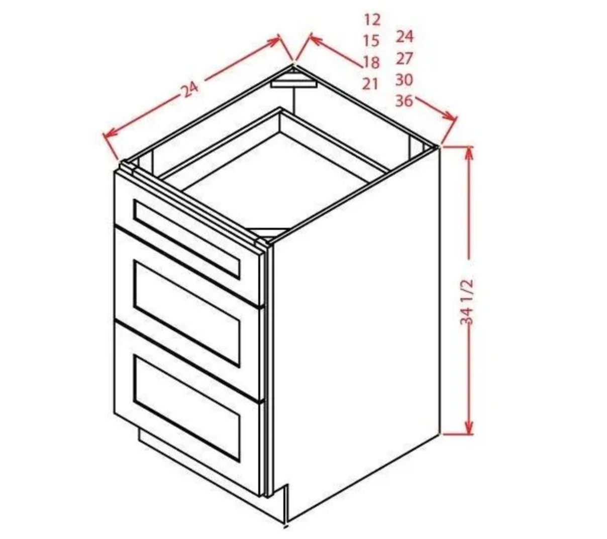 3-Drawer Base Cabinet – Shaker Style