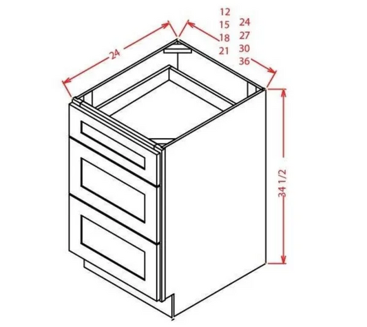 3-Drawer Base Cabinet – Shaker Style